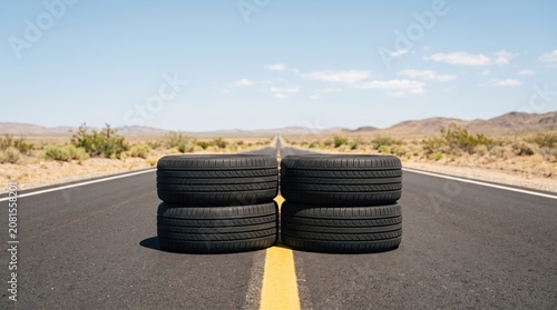 High Performance Vehicle Tires on Scenic Countryside Road