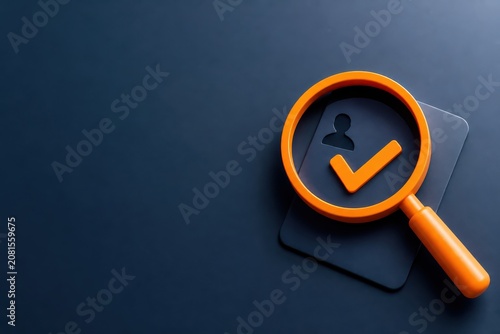 Verification search and approval concept with user profile icon and checkmark