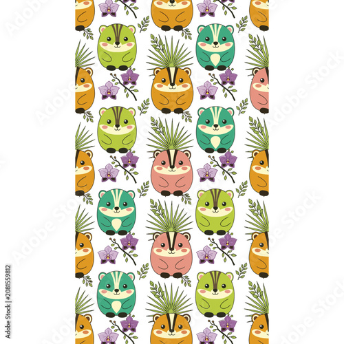 Cute Hamster Pattern with Flowers and Leaves