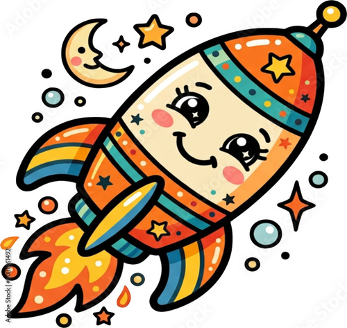 Cute Rocket Space Cartoon Vector