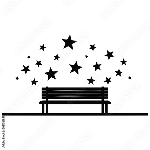 Bench with stars flying upwards vector silhouette illustration for creative inspiration.