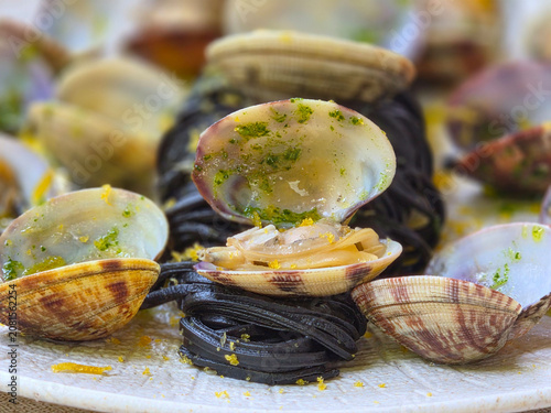 Black Spaghetti with squid ink and clams
