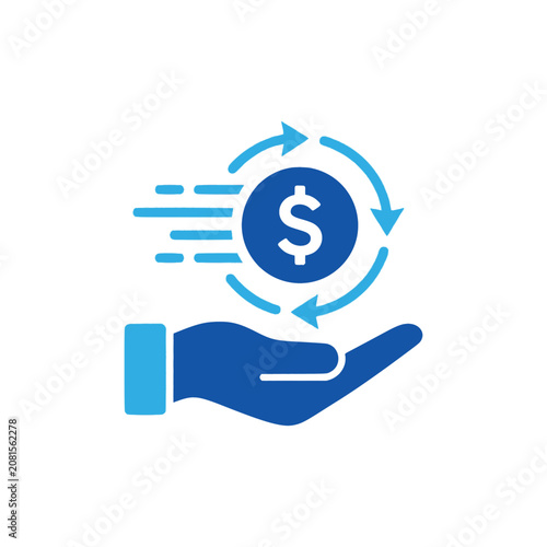 Tableau sur toile Cashback rewards icon with hand and dollar coin, money back guarantee vector, fi