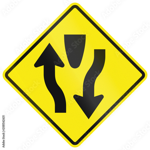 Tableau sur toile Road sign used in Jamaica - Dual carriageway ahead