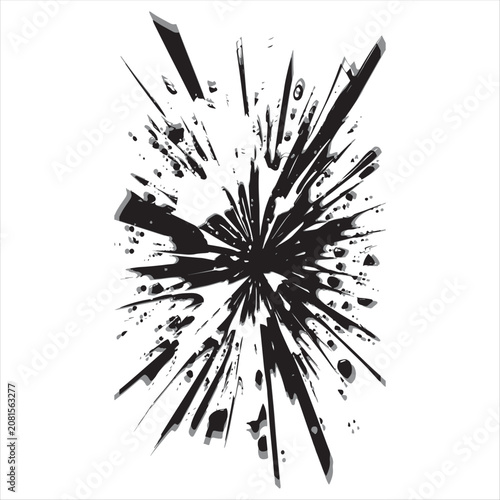abstract black ink splash explosion with sharp lines and splatters