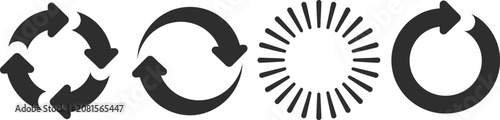 Photos Circular arrow icon set featuring refresh, reload, sync, repeat, and update symbols in vector silhouette style