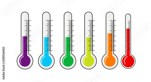 Fotografía Colorful thermometer icon set, medical temperature measurement scale vectors, we