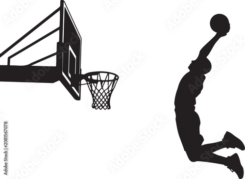 Fotografie Basketball player dunking silhouette vector