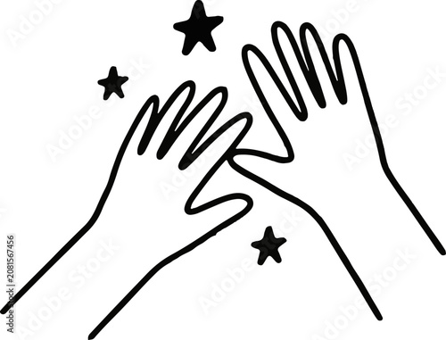 Canvas-taulu Two raised hands gesture icon with sparkle details celebration sparkles greeting