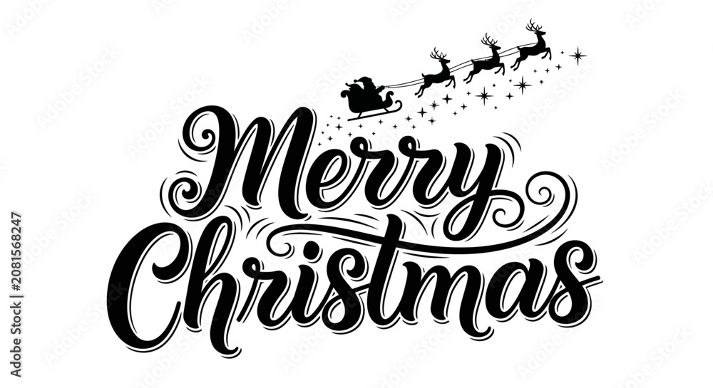 Fototapeta premium Merry Christmas, Holiday Greeting, Santa Sleigh, Vector Illustration