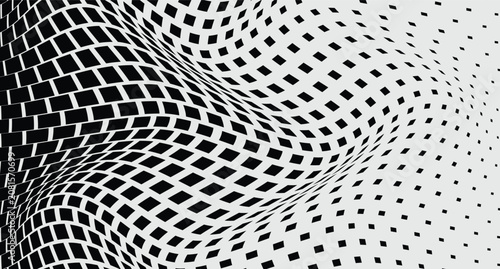 Tableau sur toile Black and white abstract techno mesh grid background with metallic texture, half