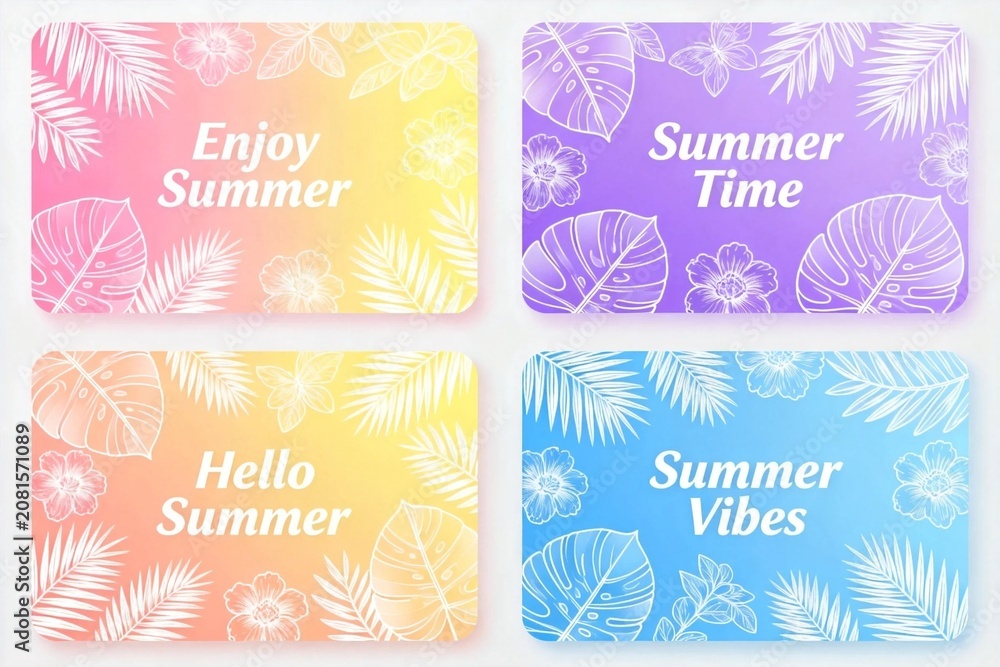 Naklejka premium Summer Vibes: Tropical Floral Banners