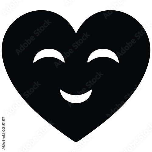 Joyful heart emoji with closed eyes and smile, symbol vector silhouette.