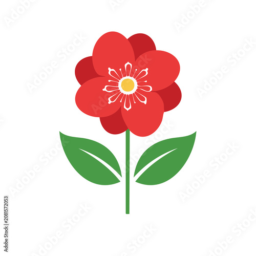 Red flower with green leaves vector illustration