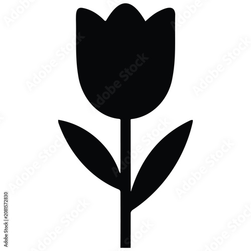 Tulip flower with leaves vector illustration. elegant blooming plant line art silhouette.