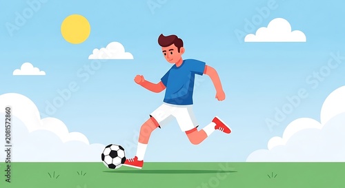 Man kicking soccer ball on green field