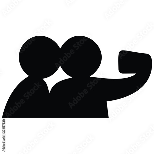 Two people taking selfie, silhouette illustration, vector icon.