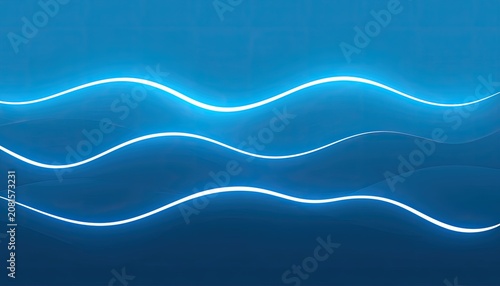 Abstract wavy blue lines with bright white light contours create a flowing, modern background