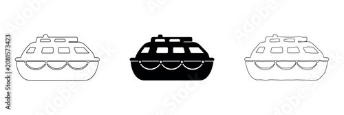 Bild auf Leinwand Set of lifeboat icons in outline, solid, and hand-drawn styles for marine safety