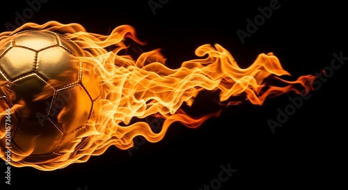 Fiery soccer ball dynamic sports concept on black background