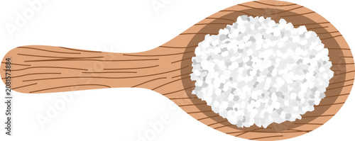 Fotografía Wooden spoon filled with coarse white salt vector illustration