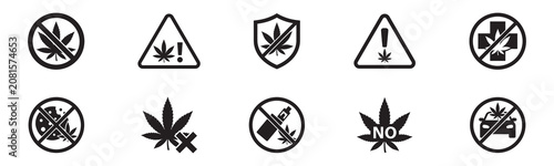 Photos No cannabis and stop marijuana icon set
