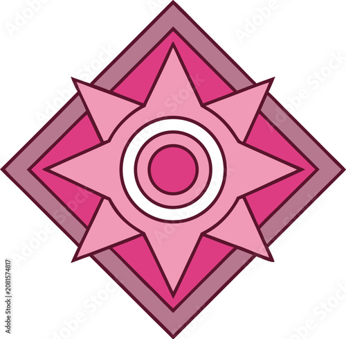 Pink diamond shape icon with a star and circle inside isolated on transparent background, Vector