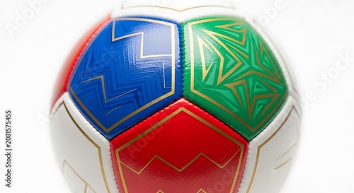 Vibrant soccer ball with gold accents and chevron patterns