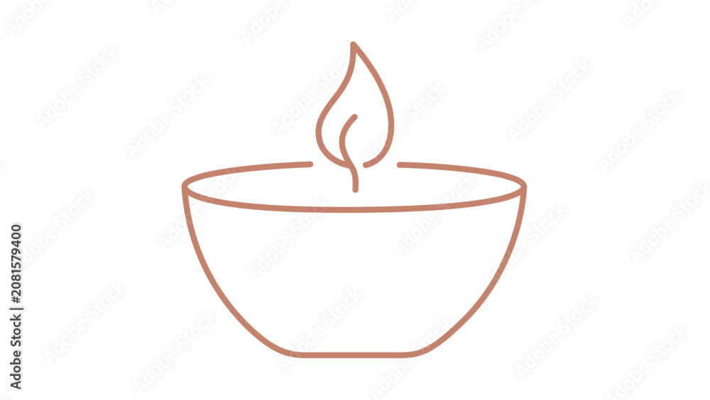 Fototapeta premium Spa candle vector icon in warm minimalist line style, peaceful bowl with gentle flame for aromatherapy, meditation, self care, wellness studio branding, relaxation rituals, and soothing beauty design