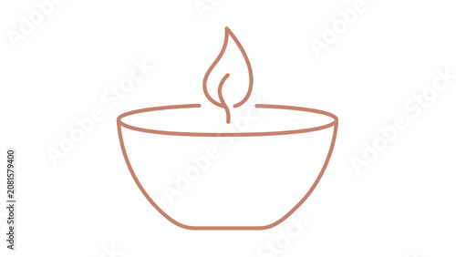 Spa candle vector icon in warm minimalist line style, peaceful bowl with gentle flame for aromatherapy, meditation, self care, wellness studio branding, relaxation rituals, and soothing beauty design