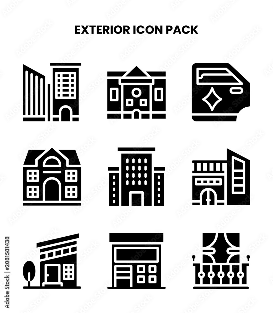 Fototapeta premium Exterior Glyph Vector Icons Pack