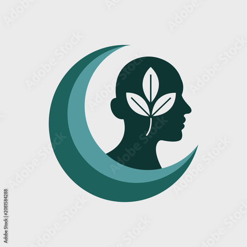 Human Profile with Leaves and Crescent Moon Logo