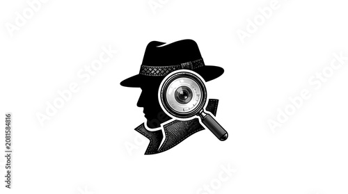 Cuadro en lienzo Detective Man Face Profile Silhouette Icon.