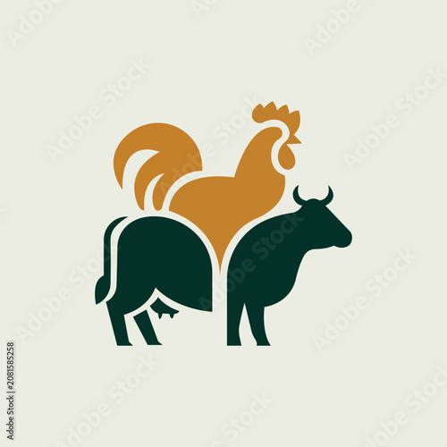 Rooster and Cow Farm Logo