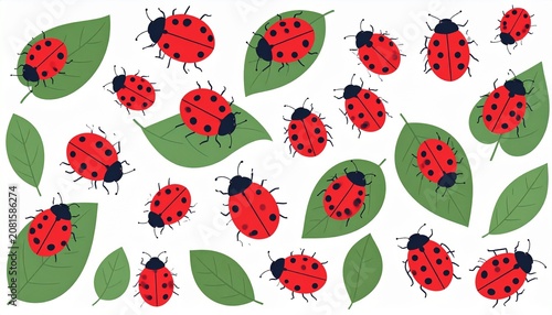 Colorful strawberries and green leaves seamless pattern design.