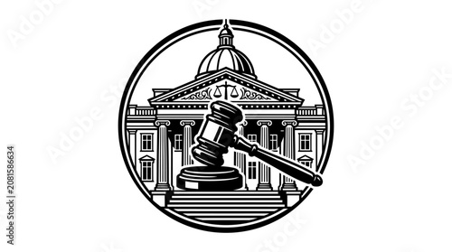 Fotografie Judge gavel in front building.