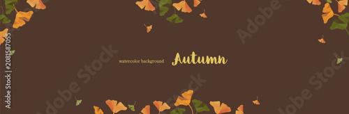 Autumn watercolor background with ginkgo leaves and copy space
