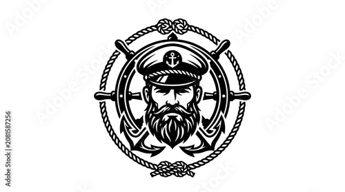 Bearded Sailor Captain Navy Officer Portrait.