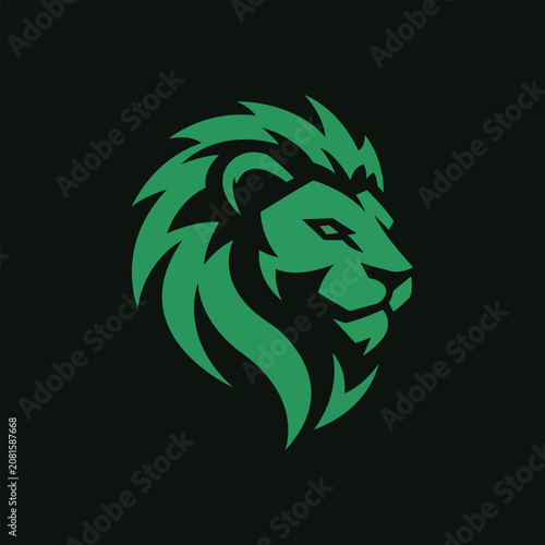 Green Lion Head Mascot Logo