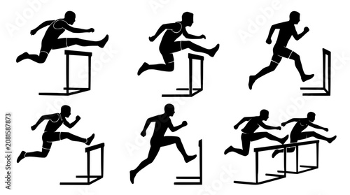 Bild auf Leinwand Athletes in motion hurdling track and field race over obstacles during competiti