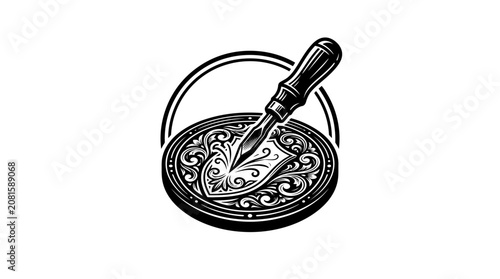 Obraz na plátně Inkwell with Quill Pen Writing Instrument.