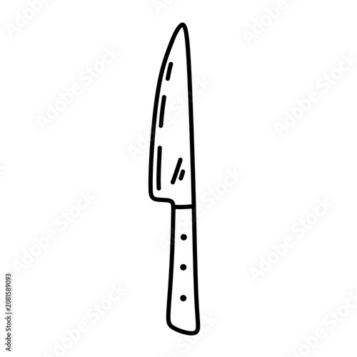 Kitchen knife isolated on a white background. Kitchen utensil for food preparation. Vector hand-drawn illustration in doodle style. Perfect for logo, cooking and culinary design.