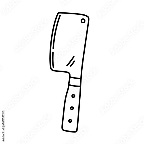 Meat cleaver isolated on a white background. Kitchen utensil for food preparation. Vector hand-drawn illustration in doodle style. Perfect for logo, cooking and culinary design.
