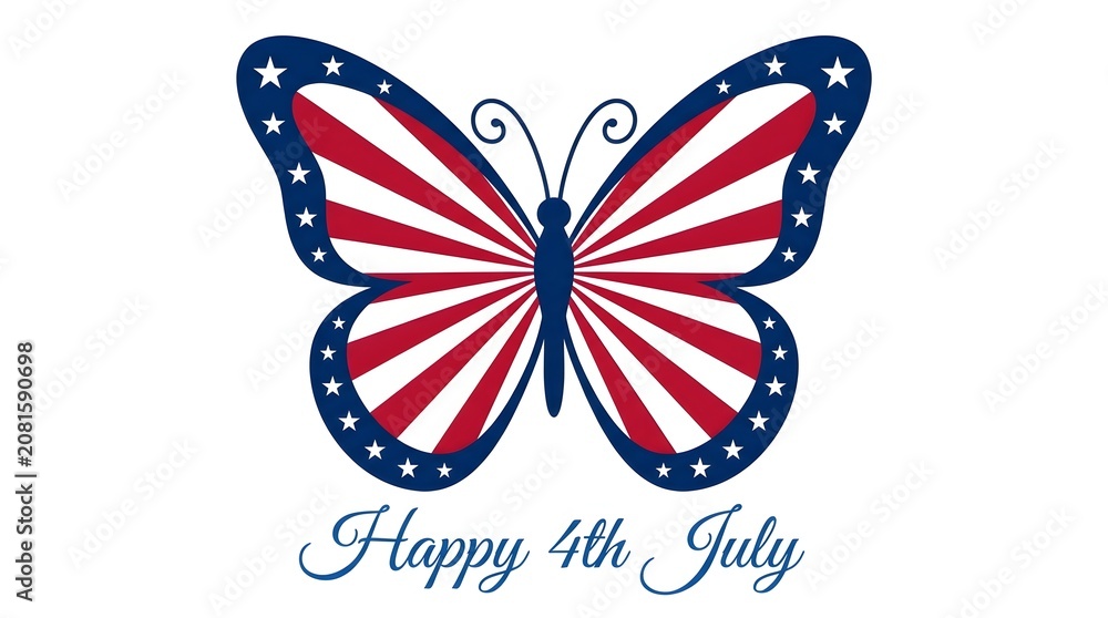 Fototapeta premium Butterfly graphic with American flag pattern for 4th of July celebration