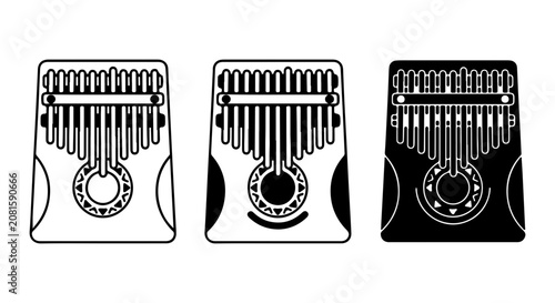 Bild auf Leinwand Kalimba Thumb Piano Icons, Musical Instrument Vector Set, Black and White Melodi