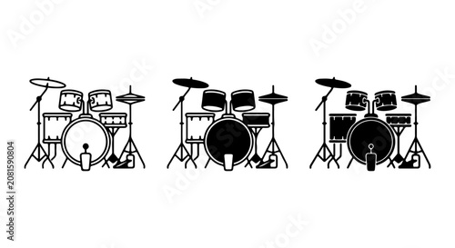 Quadro em tela Drum Kit Vector Set, Musical Instrument Icons, Percussion Equipment Graphics, Ro