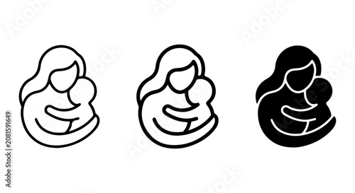 Fotografie Mother and Baby Icon Set, Loving Embrace, Family Care, Parental Love, Simple Vec