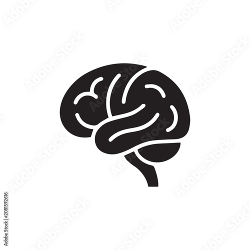 Brain Icon Black and White Vector Illustration