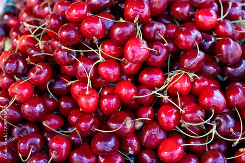Slika na platnu Fresh cherry fruits macro photo bg