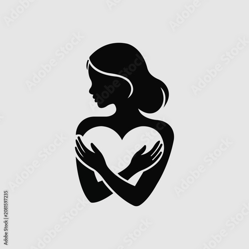 Woman Silhouette Hugging Heart Logo